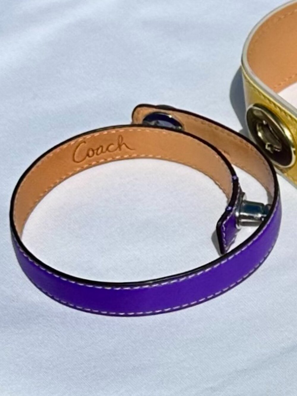 COACH Purple Leather Double Wrap Bracelet with Silver Turnlock - Picture 7 of 7